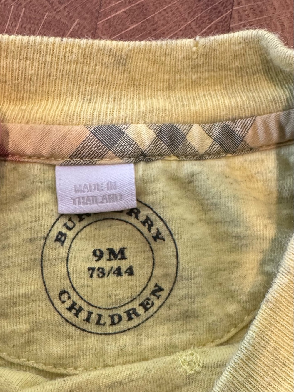 Burberry Baby Yellow Long Sleeve Bodysuit Nova Check Trim 9M - Picture 2 of 2
